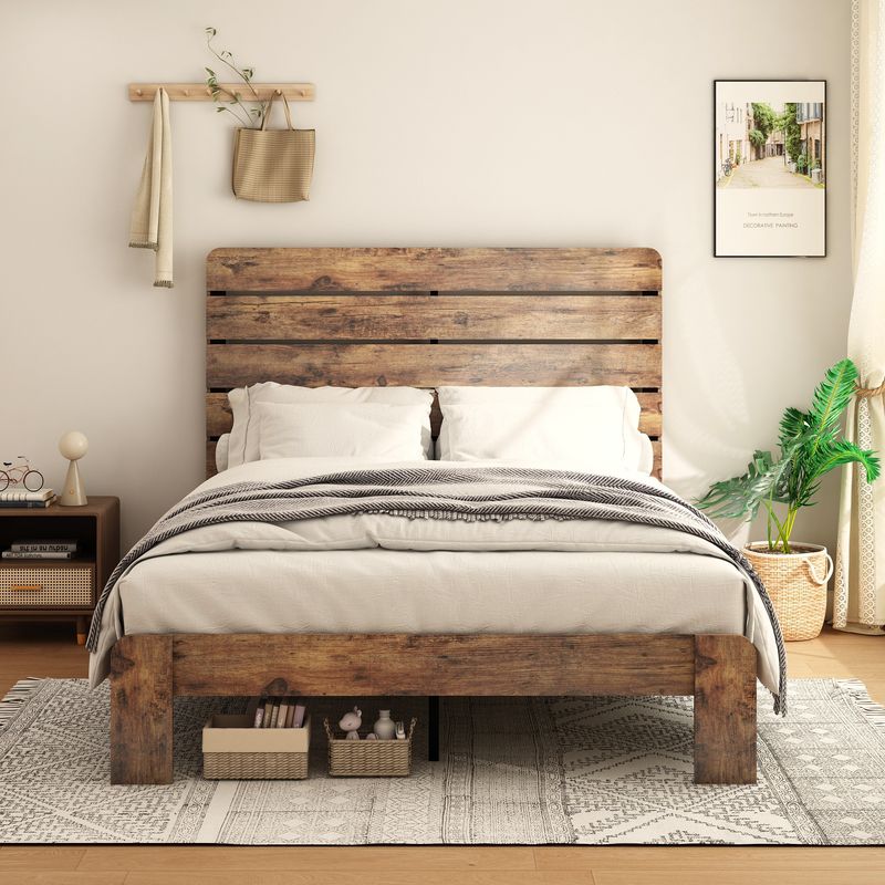 Bed Frame Queen Size, Wood Platform Bed Frame , Noise Free,No Box Spring Needed And Easy Assembly Tool,Large Under Bed Storage,Dark Brown_voghion.com