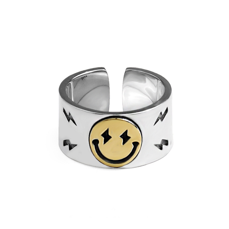 Gioielli in argento in stile vintage per uomo e donna, graziosi anelli con motivo a faccine sorridenti, stelle, demoni, regali di moda regolabili_voghion.com