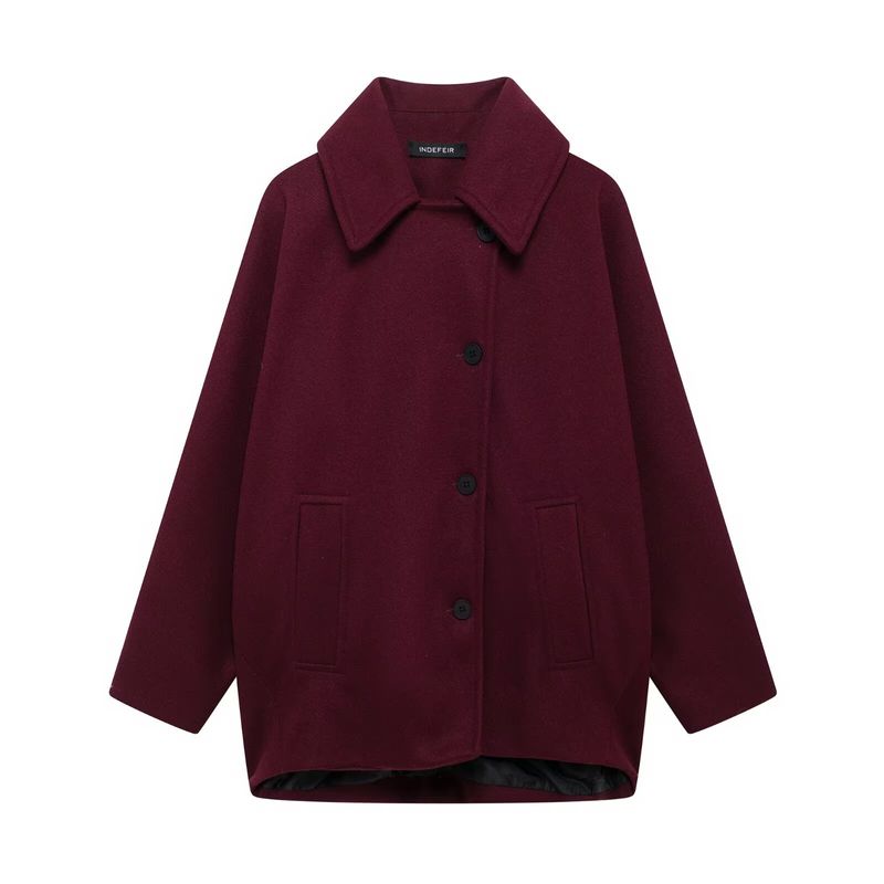 Trendiger Oversize-Mantel aus Wollmischung für Damen – leichte Kurzjacke mit Reverskragen, Knopfdetail, lässige und elegante Oberbekleidung für Herbst und Winter_voghion.com