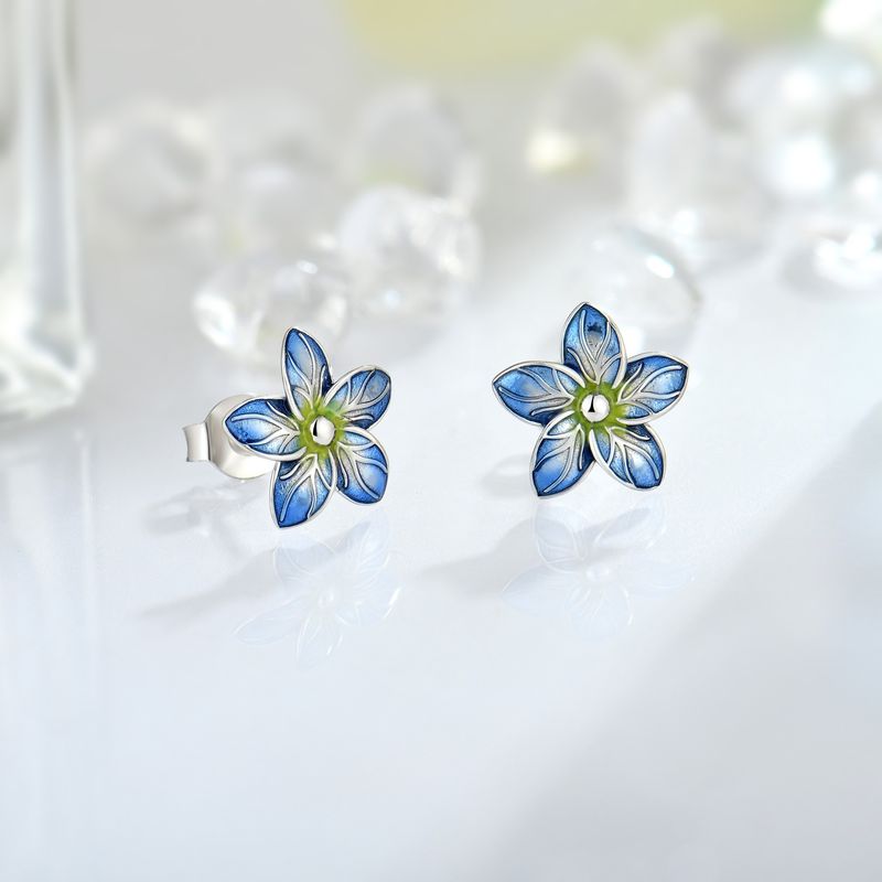 Conjunto de tres piezas de collar, pendientes y anillo de plata S925, conjunto de joyas de pétalos de epoxi, joyería de plata_voghion.com
