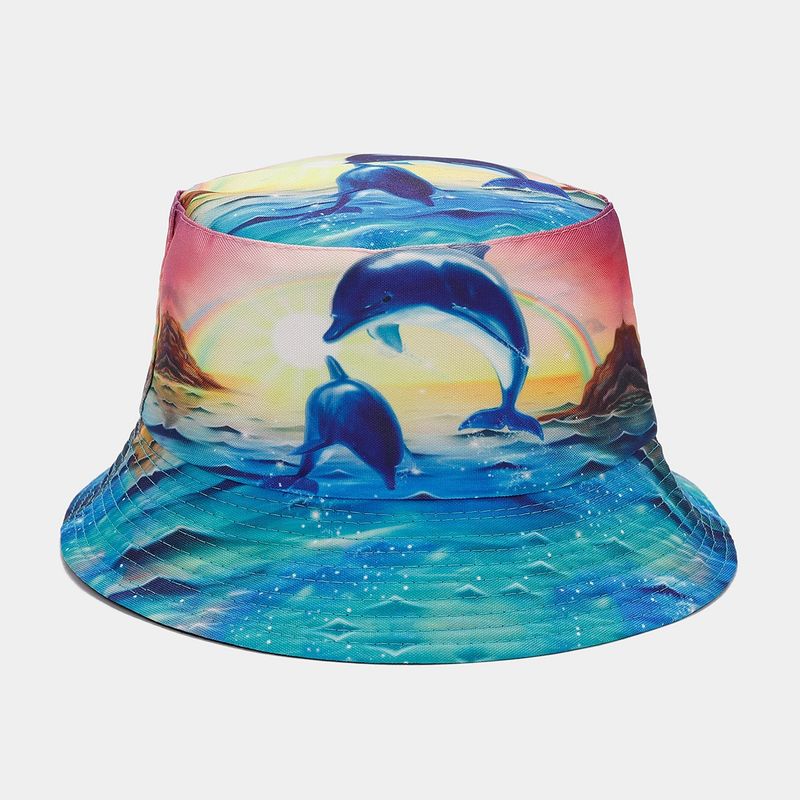Modetrend Delphin Graffiti Fischerhut Männer Outdoor Strand Urlaub Schatten Becken Hut Frauen_voghion.com
