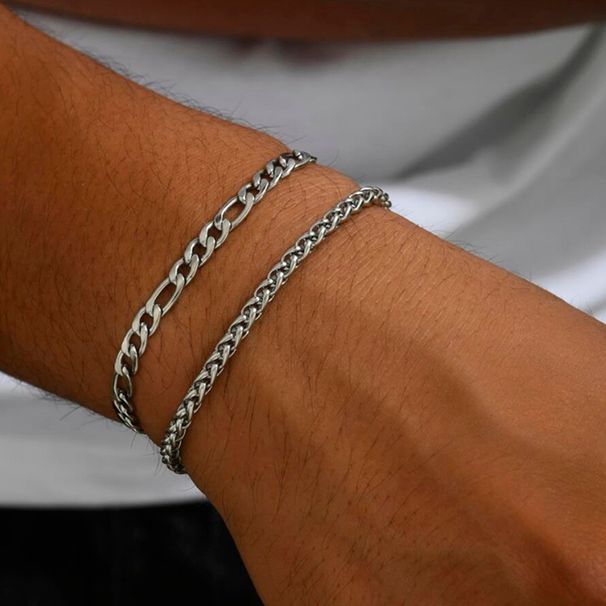 Stainless Steel Twist Chain Two-Piece Set Bracelet Hip-Hop Trendy Men's Accessories_voghion.com