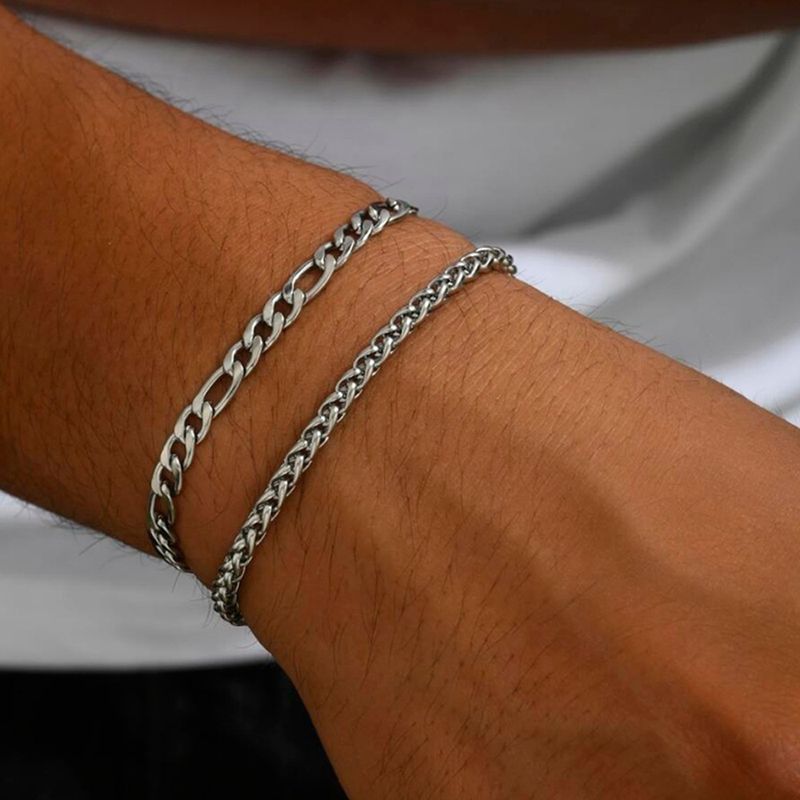 Stainless Steel Twist Chain Two-Piece Set Bracelet Hip-Hop Trendy Men's Accessories_voghion.com