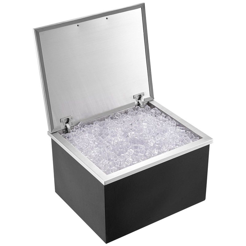 VEVOR Drop In Ice Chest, 28"L X 16"W X 17"H Stainless Steel Ice Cooler, Commercial Ice Bin With Hinged Cover, 40 Qt Outdoor Kitchen Ice Bar, Drain-pipe And Drain Plug Included, For Cold Wine Beer_voghion.com