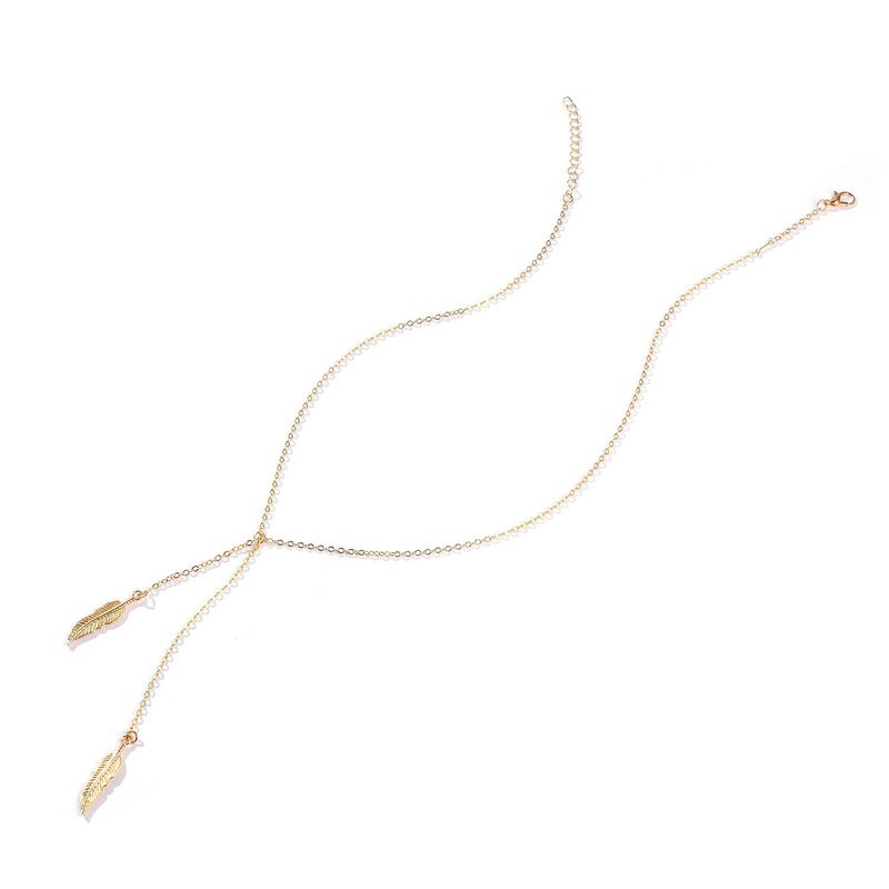 Collana corta semplice in foglia d'oro con catena per clavicola, stile foresta, accessori_voghion.com