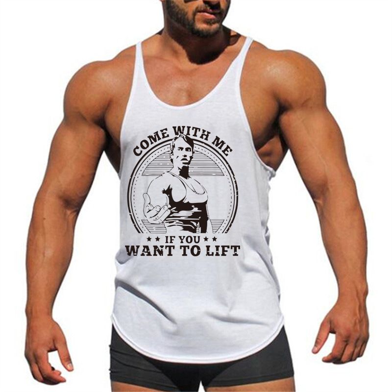 Mr. Bodybuilding Schwarzenegger Classic Fitness Slim Shoulder Strap Racerback Tank Top Straddle Strap Solid Color_voghion.com