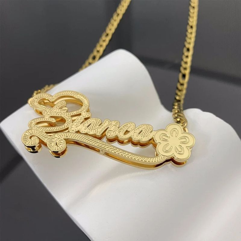 Collana con nome inciso in acciaio inossidabile stile Ins, personalizzata con targhetta elettrolitica bicolore a doppio strato_voghion.com