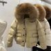 Women's Short Down Jacket Large Collar, White Duck Down, Loose Fit, Petite Winter Coat With Raccoon Fur Collar_voghion.com