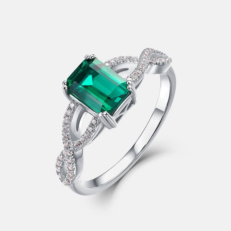 Neuer geometrischer rechteckiger farbiger Edelstein-Twist-Ring für Damen, S925, eingelegter kultivierter Smaragd-Retro-Fingerring_voghion.com