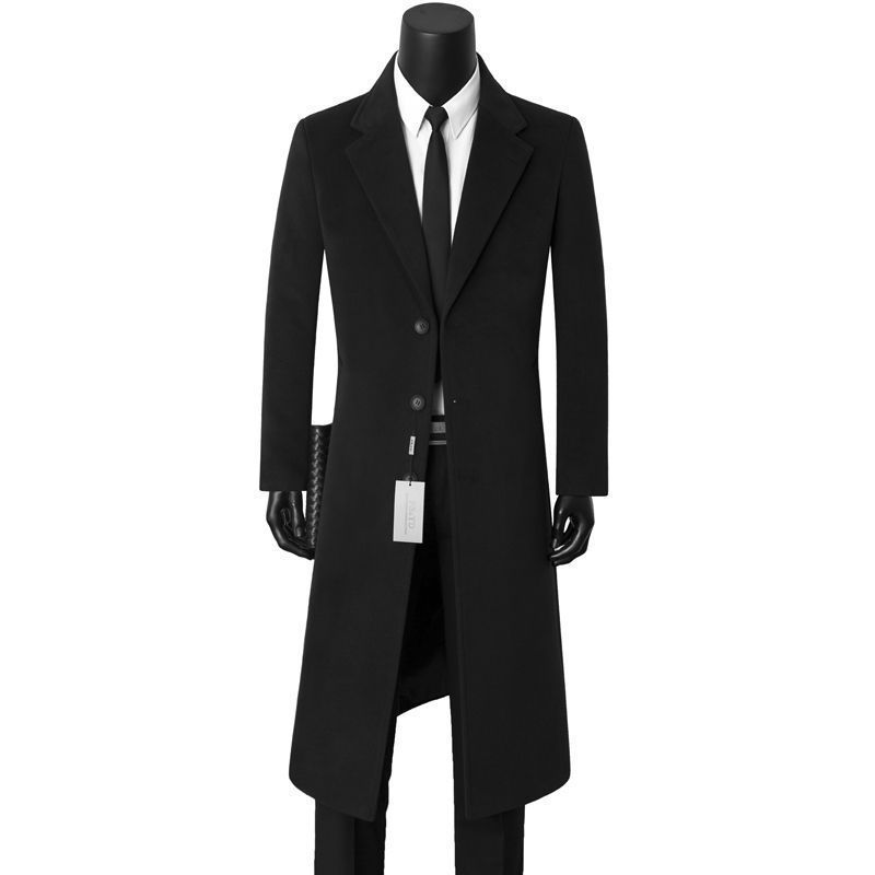 Cappotto da uomo in misto lana - Cappotto invernale casual da lavoro di media lunghezza con colletto da abito, giacca a vento calda in nero/grigio/blu navy/cachi_voghion.com