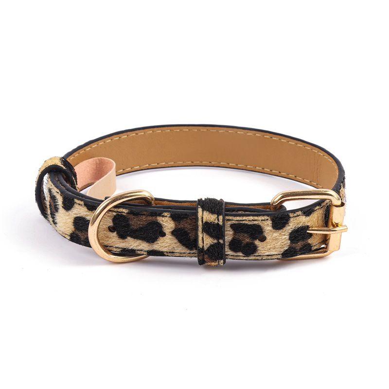 Cross-Border New Leopard Print Pet Adjustable PU Cat Small And Medium-sized Dogs Outdoor Walking Dog Collar_voghion.com