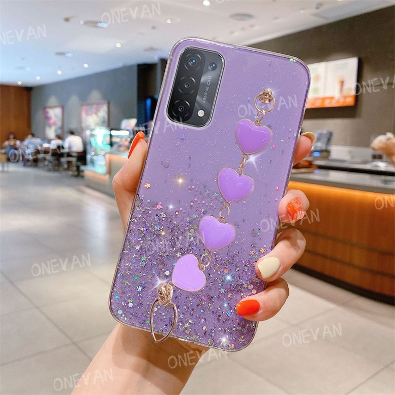 Luksus Glitter Armbånd Love Heart Armbånd Holder Veske For OPPO A5 A9 A15 A15S A16 A16S A52 A53 A54 A72 A73 A74 A93 F17 F19Pro_voghion.com