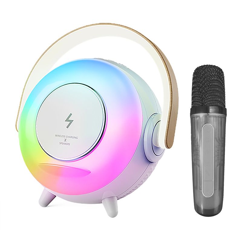 Wireless Charging Bluetooth Speaker With Microphone & LED Night Light - Desktop Karaoke Speaker For Home Use_voghion.com