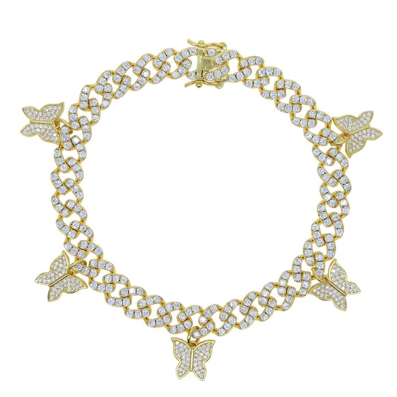 New Cuban Anklet With Micro Paved Zircon Animal Small Butterfly Pendant Chain Jewelry_voghion.com