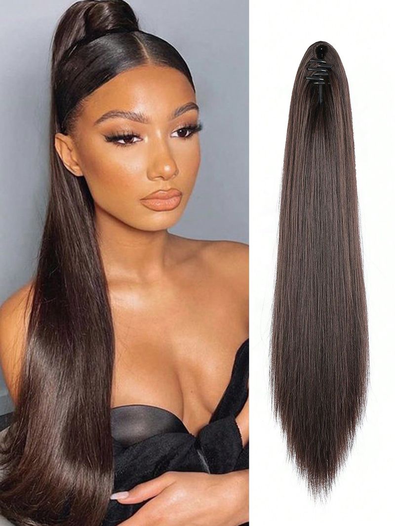 Clip de garra de 24 pulgadas de largo, piezas rectas, extensión de cabello natural de fibra sintética, cola de caballo para mujeres, uso diario (rubio)_voghion.com