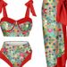 Stylisches 3-teiliges Mesh-Badeanzug-Set – Digitaldruck-Bikini mit langem Rock für Strand & Pool_voghion.com