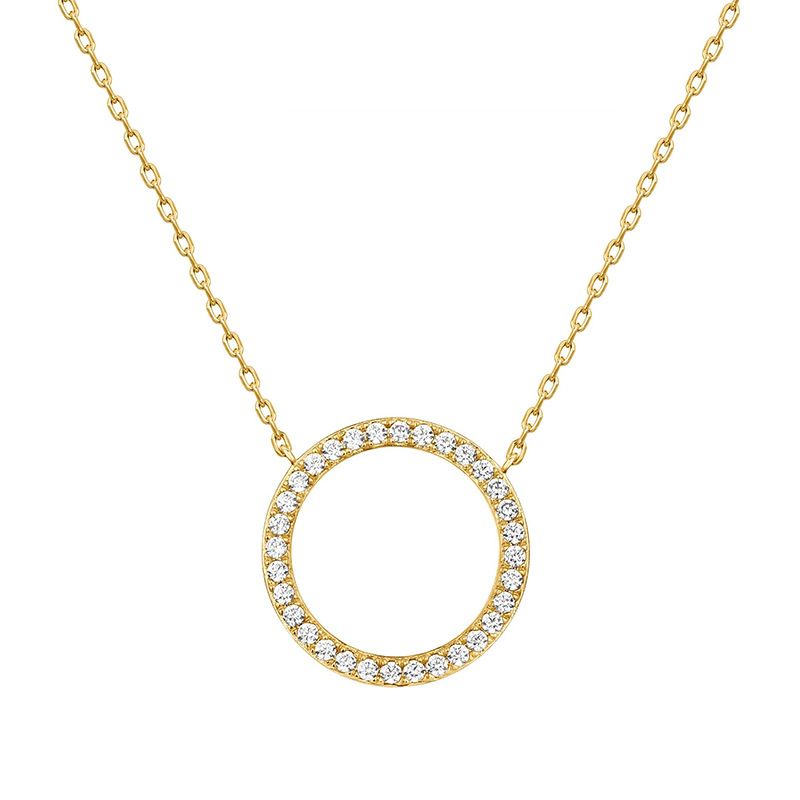Gioielli Collana con alone di diamanti rotondi in oro 14K Donna Ciondolo con cornice rotonda Donna_voghion.com