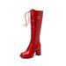 【Pre-sale | Ships In 15 Days】Women's High Heel Knee High Boots With Buckle Strap & Platform - Round Toe Chunky Heel Lace Up Combat Boots_voghion.com