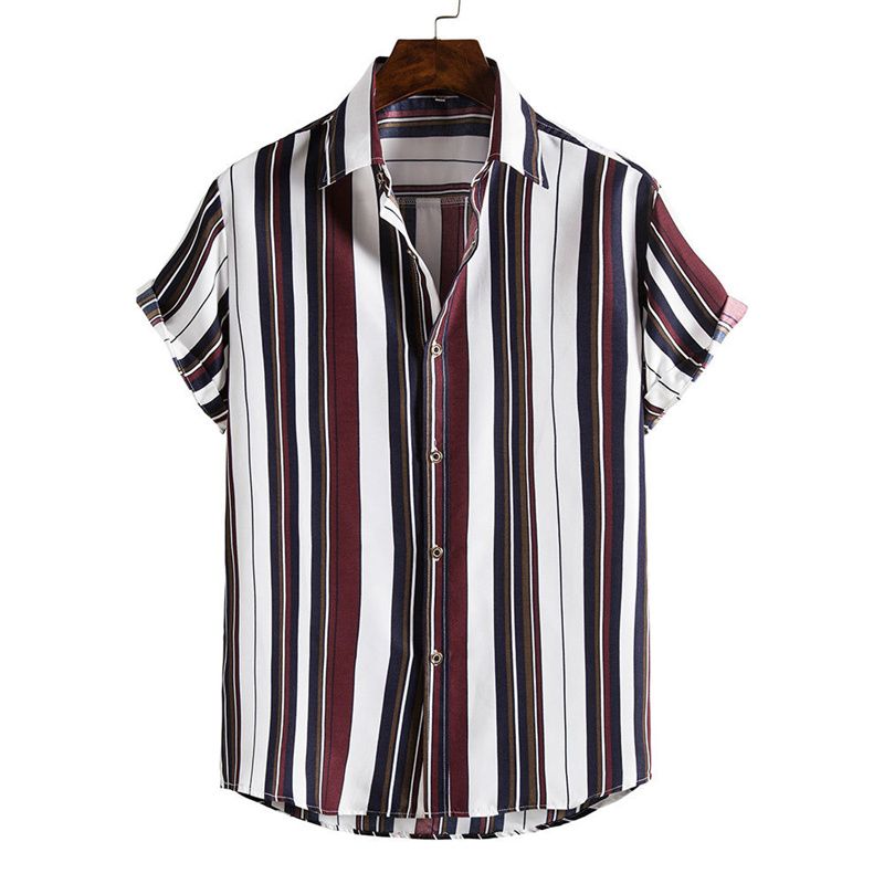 Klassisches Streifen-Hawaii-Herrenhemd mit 3D-Druck, tropische Pflanzen, kurze Ärmel, Oberteile, Sommer, neue lässige Button-Down-Aloha-Hemden_voghion.com