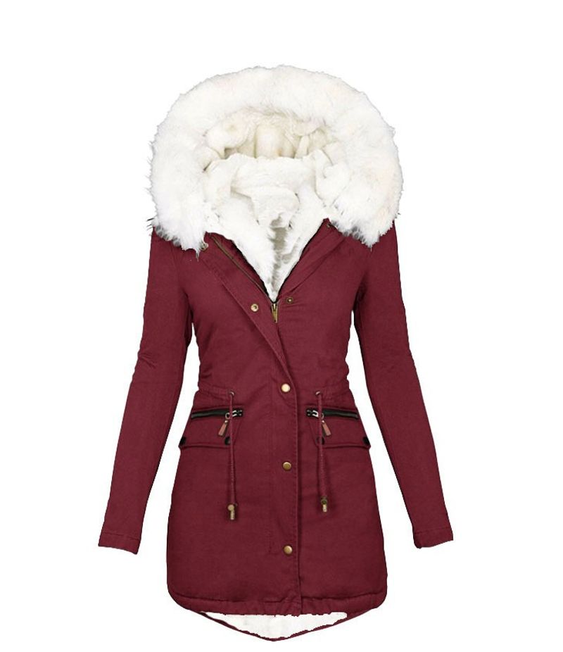 Damen-Winterparka mit Kunstpelzkapuze – Übergroßer Mantel mit Fleecefutter, Kordelzug in der Taille und Reißverschluss (S-5XL, 5 Farben)_voghion.com