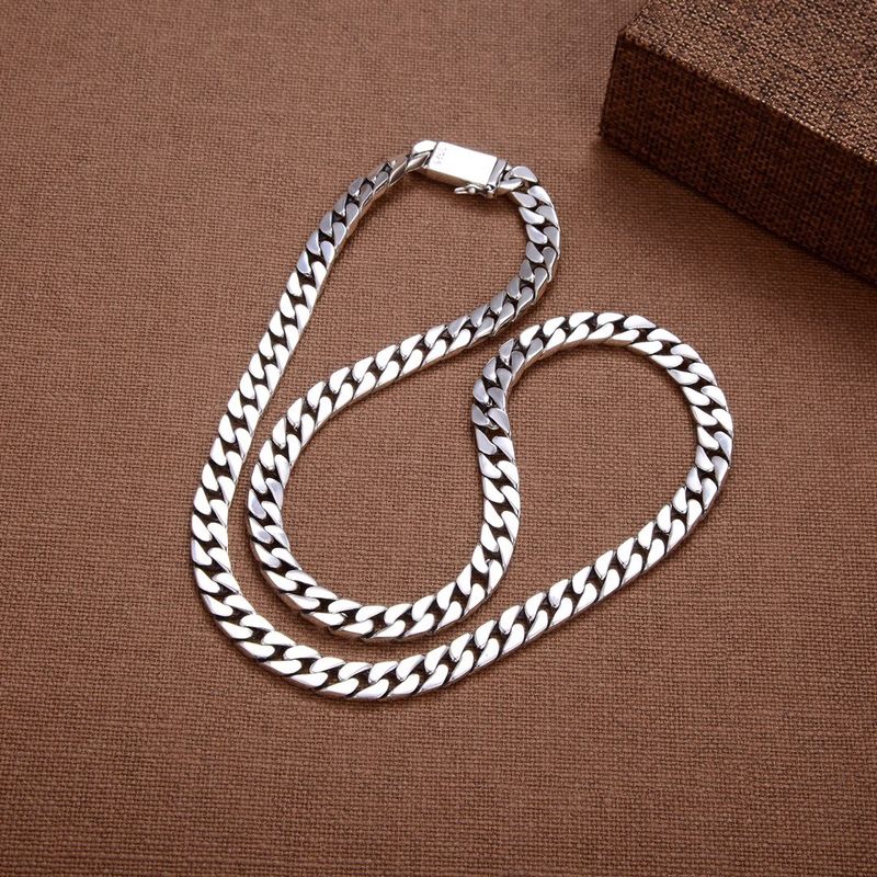 Catena a clavicola alla moda, semplice ed elegante, da uomo, in argento puro cubano, da 7 mm a 8 mm_voghion.com