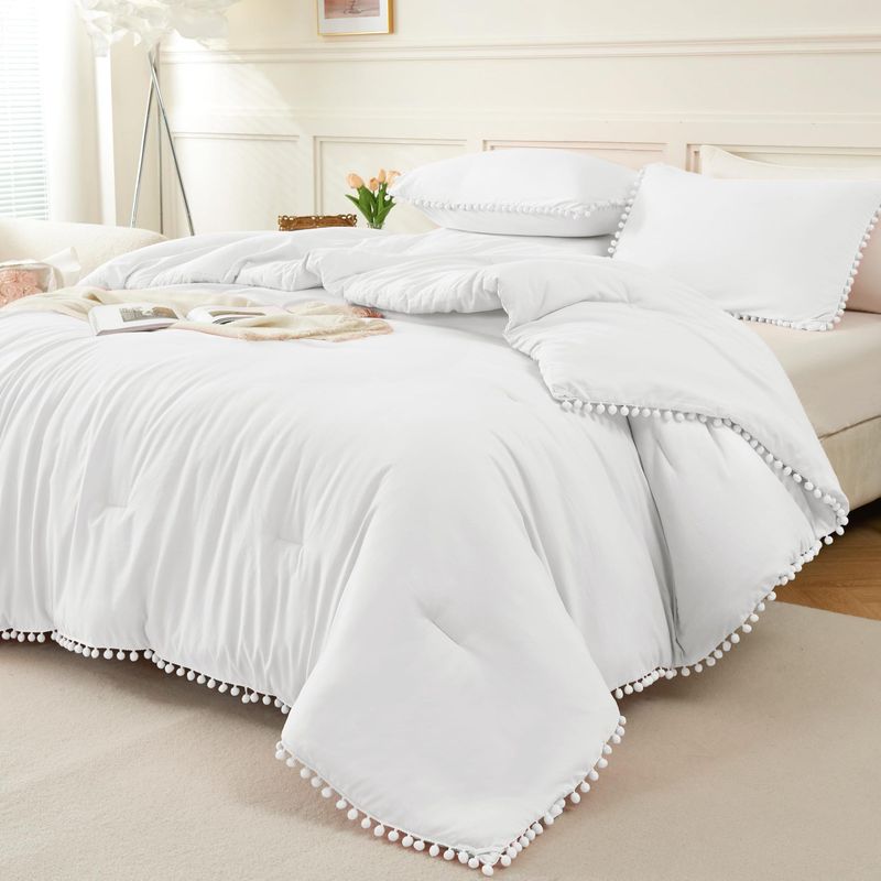 Set copripiumino, set trapunta con nappe a sfera, colore bianco, set da tre pezzi_voghion.com