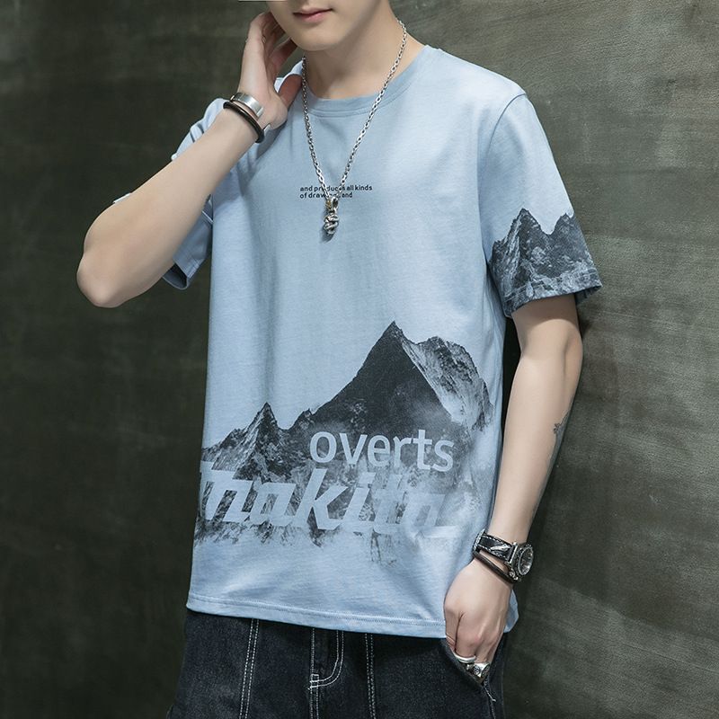 Men's Summer New Short sleeved T-shirt Korean Edition Instagram Brand Versatile Printed Bottom Shirt Pure Cotton Men's T-shirt_voghion.com