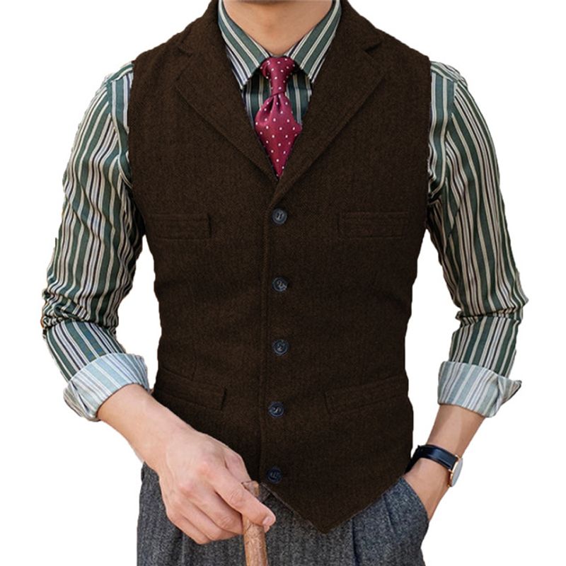 Herreklær dressvest slank fiskebensvest enkeltspent casual vest forretningsvest_voghion.com