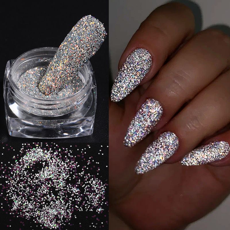 Pudră sclipici reflectorizantă, sclipici argintiu cu diamant, pigment fluorescent, praf de unghii cromat, Merimaid, paiete, decorare, GLFGF_voghion.com