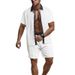 2025 Summer Men's Casual Turn-down Collar Button Color Block Shirt Short Sleeve Shorts Set For Men_voghion.com