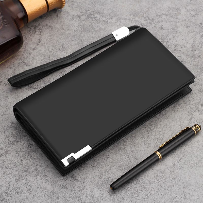 Bolsa de mão masculina com zíper longo e compartimento para vários cartões, grande capacidade, carteira para celular_voghion.com