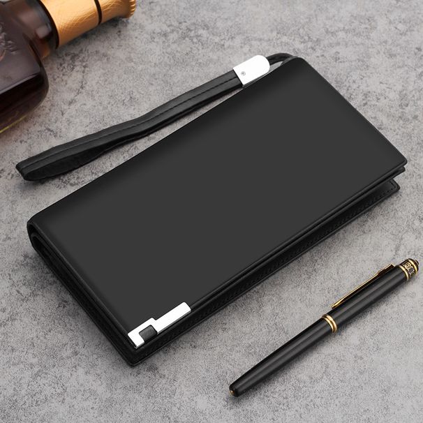 Bolsa de mão masculina com zíper longo e compartimento para vários cartões, grande capacidade, carteira para celular_voghion.com