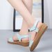 Summer Cowhide Wedge Women's Korean Fashion Velcro Beach Sandals, One-piece Mid Heeled Mom Sandals_voghion.com