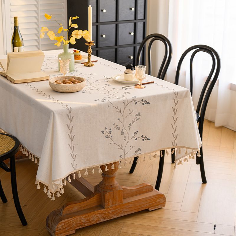 2025 Embroidered Nordic Cotton And Linen Tablecloth Light Luxury High-end Coffee Table Tablecloth Rectangular Cover_voghion.com