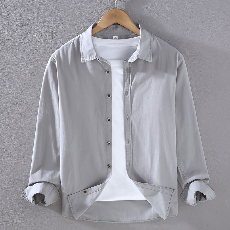 2024 neue Produkt Frühjahr/Sommer/Herbst Japanischen Dünnen Langarm Shirt männer Lose Beiläufige Reine Baumwolle Vielseitig weißes Hemd_voghion.com