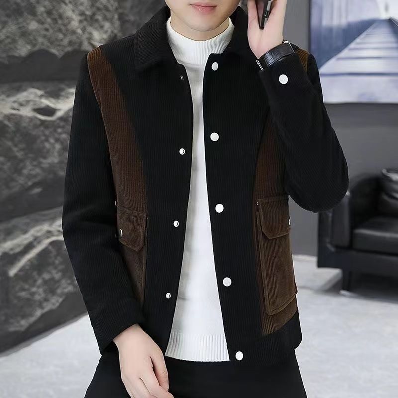 2025 Nei Fréijoers-Hierscht Jugendjackett mat Kraang a Bedrécktem, Jugendtrend a déckerem Samt fir Männertops_voghion.com