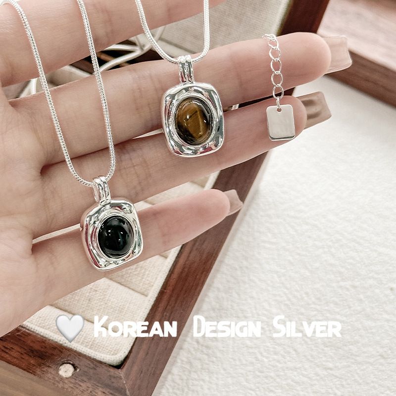 quare Plaque Concave Black Onyx Layered Niche High-end Versatile Unisex Necklace_voghion.com
