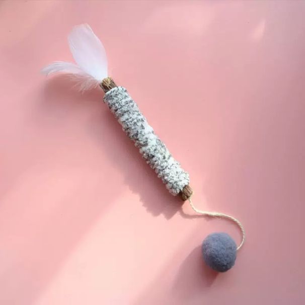 Novo brinquedo de madeira para gatos, brinquedo de autoentretenimento durável para limpeza dos dentes, com penas e fios_voghion.com