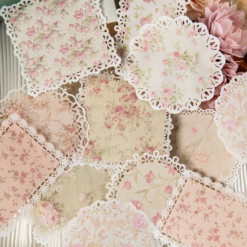20pcs French Retro Floral Lace Hollow Border Decorative Diary Material Paper_voghion.com
