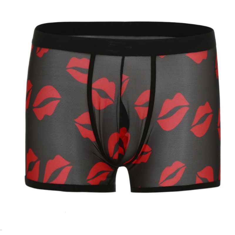 Mutande da uomo Manview donna hot red lip hip lift mesh lip boxer slip da uomo_voghion.com
