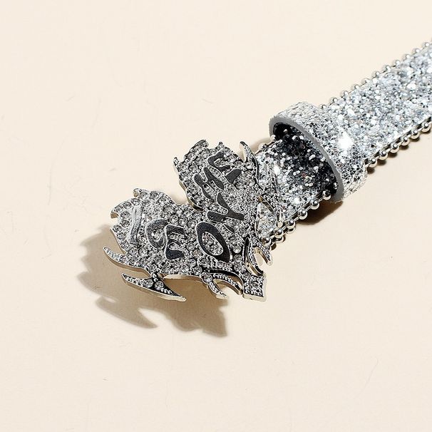 Fint bælte med rhinsten - Slank, glitrende linning til damer til jeans og kjoler | Minimalistisk kæderem (2,2 cm bredde, sølv/guld)_voghion.com