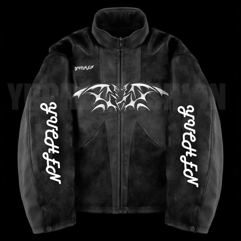 Patchwork Patch Embroidery Cotton Filled Men's Racing Heavyweight Zip Up Cropped Pu Leather Jacket Men_voghion.com