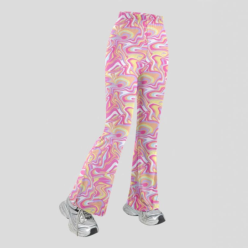 Moeder & Kinderen INS Girl Streetwear Sport Gebreide Hoge Taille Marmeren Print Flared Broek_voghion.com
