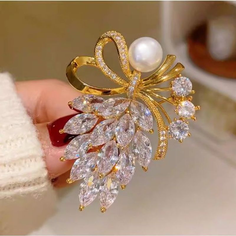 Broche élégante et polyvalente en forme d'œil de cheval, accessoire en diamant flash, ruban, nœud, bouquet de tempérament_voghion.com