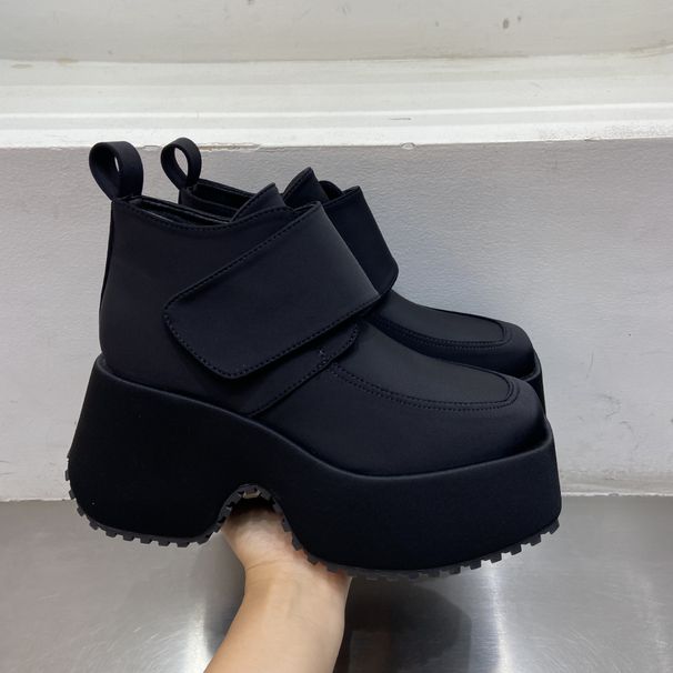 Dicke Sohle, 9 cm höhere Höhe, quadratische Zehenpartie, Klettverschluss, Freizeitschuhe, Damen, High Top Martin-Stiefel_voghion.com