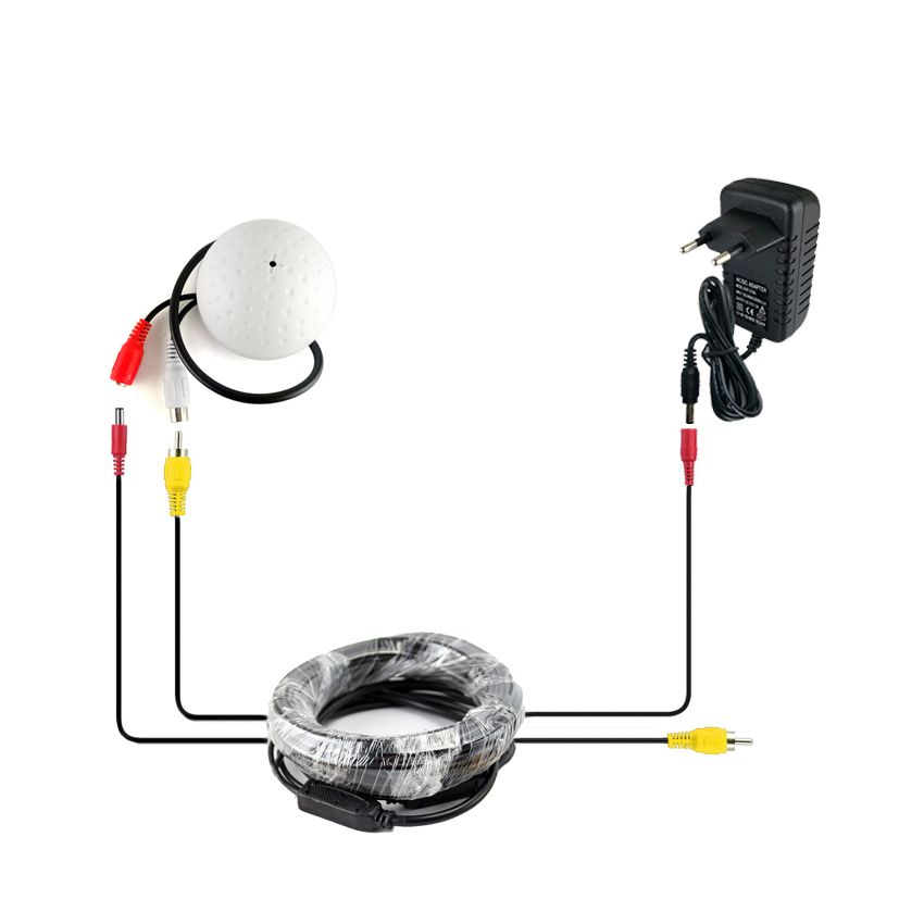 KEY Audio-Mikrofon für Überwachungskameras mit großer Reichweite + 5 m DC/AV-Kabel + Netzteil für CCTV-Kameras DVR-System_voghion.com