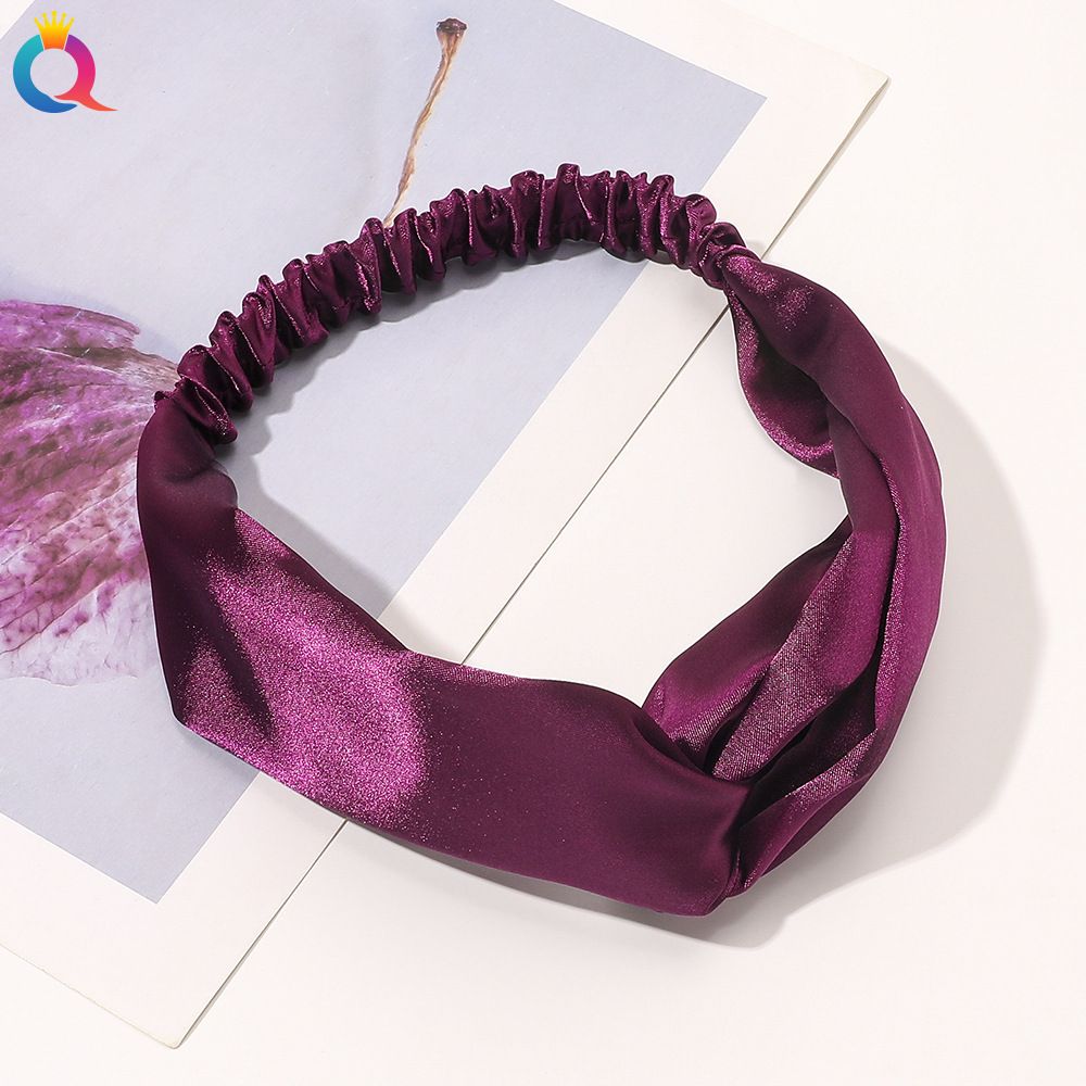 Fascia per capelli in raso - Fascia incrociata per donna, elegante accessorio per capelli boho (tinta unita, regolabile, larghezza 2,5 cm)_voghion.com
