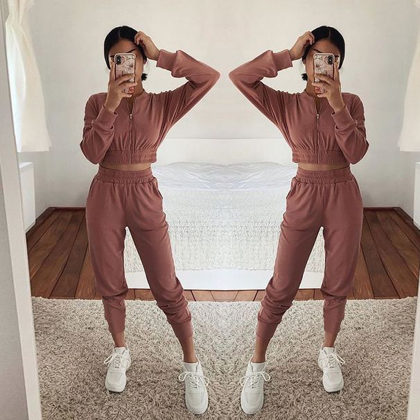 Unique Sportswear 2-piece Set Spring Autumn Zipper Crop Top And Pants Casual Outfit Street Style For Women_voghion.com