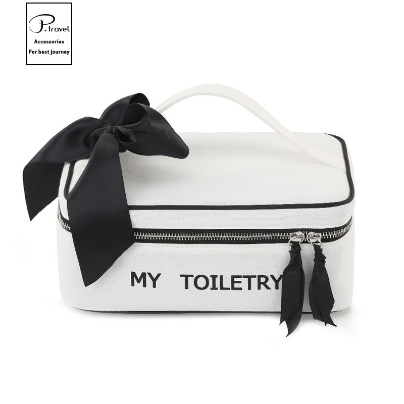 P.TRAVEL Travel Neue Make-up-Aufbewahrungstasche mit großem Fassungsvermögen aus reinem Baumwoll-Canvas, wasserdicht, leicht, luxuriös, für Mädchen, einfach_voghion.com