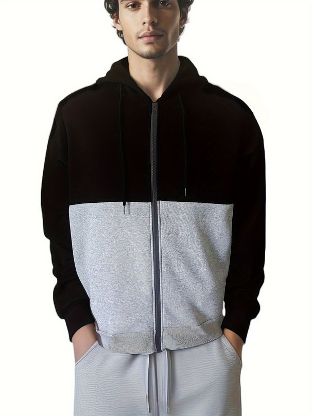 Felpa con cappuccio da uomo con cerniera e cappuccio, disponibile in magazzino_voghion.com